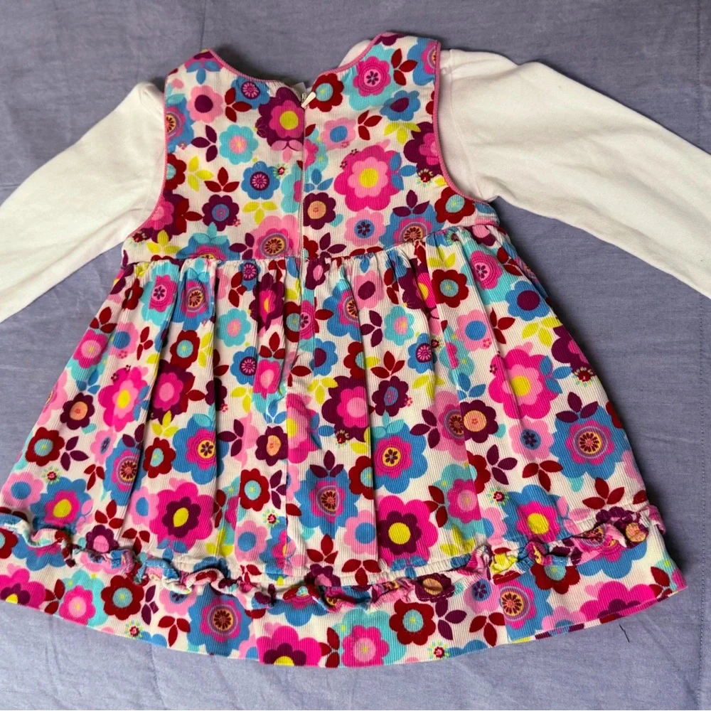 Vibrant Colorful Flower Print Corduroy Jumper Dress with Top, 12 mos - Picture 4 of 5